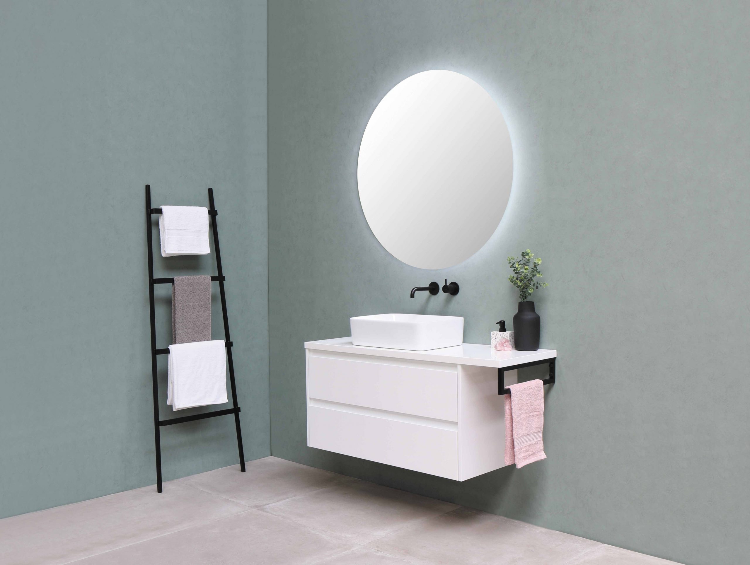 Wall hung vanity is perfect for the powder room